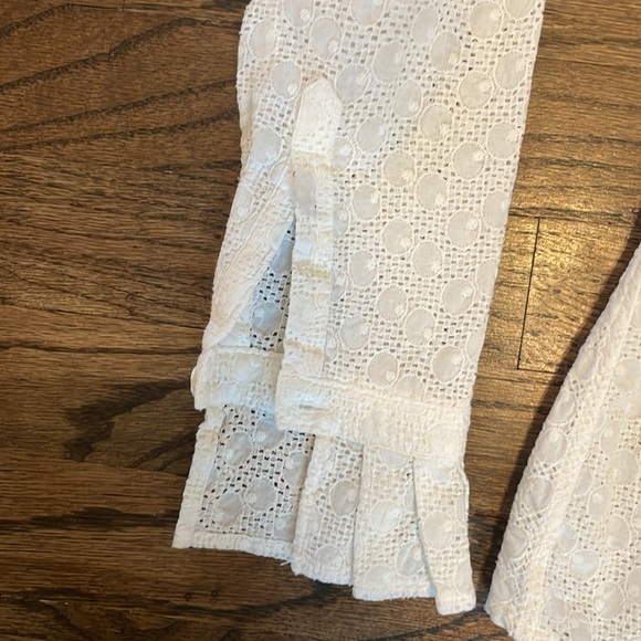 Jill McGowan Olive Eyelet White Blouse Pleated Cuffs XS - Picture 3 of 5